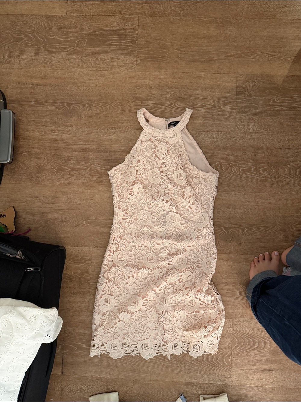 Lulu's Blush Lace Halter Mini Dress